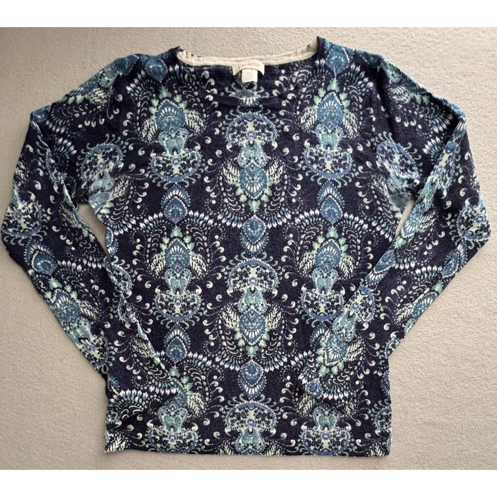 Garnet Hill Navy Turquois 100% Merino Wool Classic Pullover Sweater Womans Sz S